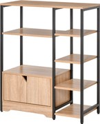 HOMCOM könyvespolc több nyitott polccal és duplaajtós könyves szekrénnyel, fémszerkezettel, 80x35x97 cm, Natúr Fa | Aosom