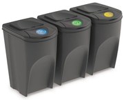 Szürke, 3 x 35 l-es szemetesgyűjtő szett válogatott hulladékhoz