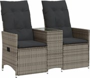 vidaXL 2 személyes szürke polyrattan dönthető kerti kanapé asztallal