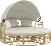 Outsunny Nap Sziget, 4 részes Kagyló Mintás Kerti Bútor Szett Összecsukható Napernyővel, Kávézó Asztal, Kétfős Kanapé, Pad, Kerti Loung Készlet, Ülőga