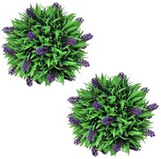 2 darabos gömb alakú műpuszpáng szett levendulával 28 cm