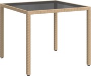 vidaXL bézs polyrattan és edzett üveg kerti asztal 90 x 90 x 75 cm