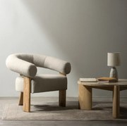 Bézs design fotel KOKEI, tölgy
