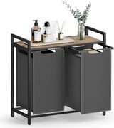 Szennyeskosár, 2 rekeszes szennyestartó, 2 × 46 l, 73 × 33 × 72 cm, tevebarna és szürke