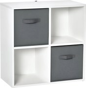 HOMCOM 4- rekeszes könyvespolc moduláris könyvespolc 2 levehető nem szőtt anyagú fiókkal irodához, tanulószobához, hálószobához 61,5x30x61,5 cm Fehér