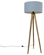 Rusztikus állványos vintage fa lámpa világoskék búrával 50 cm - Tripod Classic