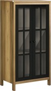 HOMCOM Modern Üveg 2-Ajtós Komód, Nappali és Lounge Szekrény, 60x35x120cm, Barna | Aosom