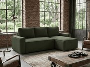 SMART BOUCLE L alakú kihúzható, megfordítható sarokkanapé 232x143 cm, sötétzöld