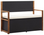 fekete polyrattan és tömör akácfa tárolópad 115 cm