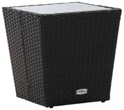 fekete polyrattan és edzett üveg teázóasztal 41,5x41,5x43 cm