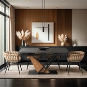 Fekete Márvány/Dió Színű Bővíthető Étkezőasztal. REX 160-220 cm