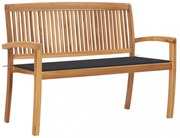 tömör tíkfa rakásolható kerti pad párnával 128,5 cm