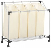 krémszínű acél szennyesszortírozó 4 zsákkal