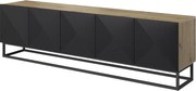 Asha RTV szekrény 200 cm - ryflowott előlap / fekete fém lábak, artisan / fekete matt