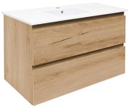 Fürdőszobaszekrény 2 fiókos kerámia mosdókagylóval SAT B-Way 99x50x45 cm BWAY2100OAKU4BI