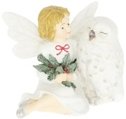 Tündér bagollyal fehér karácsonyi dekoráció figura