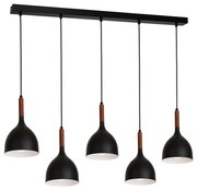 Csillár zsinóron NOAK WOOD 5xE27/15W/230V fekete/bükkfa