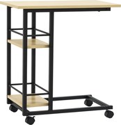 HOMCOM Görgős C-Formájú Takarítóasztal Kanapé Mellé 2 Polccal és Fékkel, Modern Stílus 60x34.5x64.5 cm Természetes | Aosom