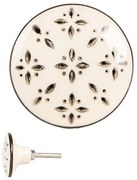 Bézs kerámia ajtó fogantyú fekete mintával 4x3 cm