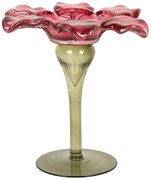 Üveg mécsestartó virágkehely alakú 14x14 cm zöld rózsaszín