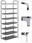 8 polcos fekete fém/nemszőtt kelme cipőtartó