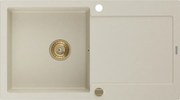 Mexen Leo gránit mosogató egykamrás csepegtetővel 900 x 500 mm, bézs, arany szifon - 6501901010-69-G