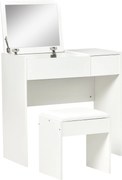 HOMCOM Modern Dizájnú Sminkasztal 80L x 40W x 79H cm Retró Tükör, Fiók, Tárolás Fehér + Puff | Aosom