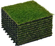 Outsunny 10 darabos Mesterséges Fű Szőnyeg 30x30 cm-es, 20 mm-es Fűmagassággal, UV-álló Syntetikus Fű a Kerthez, Teraszhoz, Balkonhoz, Sötétzöld | Aos