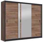 SABRINA gardróbszekrény tükörrel, 250x215 cm, craft tölgy
