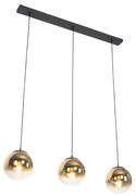 Art Deco függőlámpa fekete aranyszínű üveggel, hosszúkás, 3 lámpás - Pallon