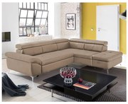 Bőrkárpitos, jobbos, barna, L-alakú, kihúzható SALERNO II sarokkanapé