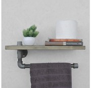 Fali polc törölközőtartóval BORURAF 16x40 cm fenyő/fekete