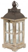 Fából készült fa keretes üvegezett fém fedelű lantern lámpás akasztóval 45x15,5x15,5cm