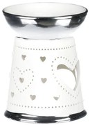 Hearts porcelán aromaterápiás lámpa, ezüst  és fehér , 10 x 13 x 10 cm