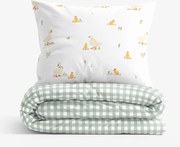 Goldea pamut ágyneműhuzat - kacsák és kockás zsálya színű 140 x 200 és 70 x 90 cm