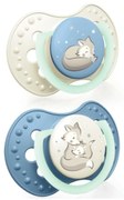 Szilikon cumi 3-6m Night &amp; Day 2 db, Lovi, kék, Fox