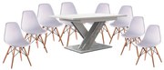 Maasix WTS Magasfényű Fehér-Szürke X 8 személyes étkezőszett Fehér Didier székekkel N
