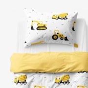 Goldea gyermek pamut ágyneműhuzat duo - kotrógépek és építkezési eszközök, sárga hátoldal 140 x 200 és 70 x 90 cm