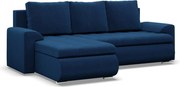 Tokio sarokkanapé, 2 ágyneműtartóval, bársony, baloldali, kék