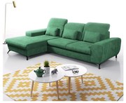 ALTA L-alakú, balos, kihúzható kárpitozott sarokgarnitúra tárolóval, zöld