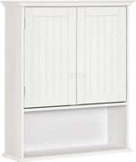 Kleankin Fürdőszobai Fali Szekrény 2 Ajtóval, Állítható Belső Polccal és Nyitott Rekesszel 60x20x70.5 cm Fehér | Aosom