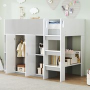 Emeletes ágy 90*200cm Gyerekágy Tárolószekrény Polcok Létra