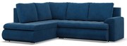 Tokio sarokkanapé, L alakú háttámlával, 2 ágyneműtartóval, kordbársony, baloldali, kék
