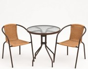 Kerti balkon szett polirattan 2 szék + üvegasztal