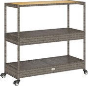 vidaXL 3 szintes szürke polyrattan és tömör akácfa zsúrkocsi