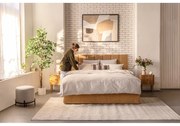 Mustársárga kárpitozott ágyneműtartós franciaágy matraccal, ágyráccsal 180x200 cm Thessa Bold Line – Bonami Selection