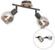 Mennyezeti lámpa fekete füstüveggel és fával 2 lámpás - Vidro