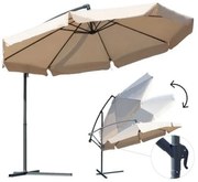 Függő Gémes Kitekerhető Napernyő Talppal, 3,5 m, beige, takaróponyvával, 8 db acél merevítőbordával, 180 g/m2