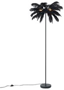 Art Deco állólámpa fekete, fekete tollakkal - Peahen