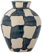 Kék-krémszínű üveg kézzel festett váza (magasság 24 cm) Check – Bloomingville
